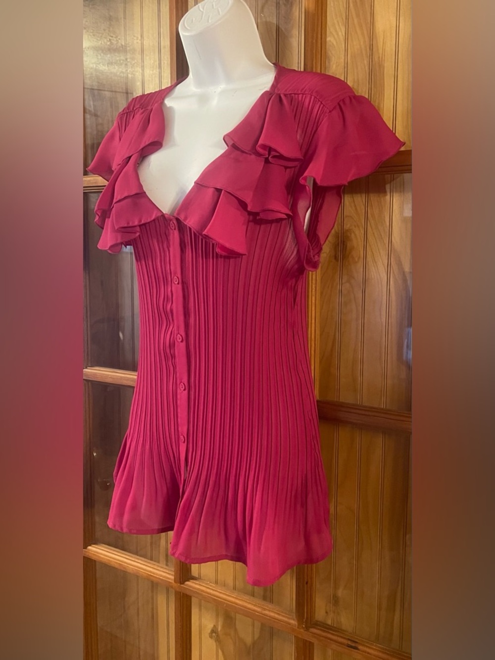 East 5th Ruffle-Trim Button Front Blouse — Fuchsia - Picture 2 of 3